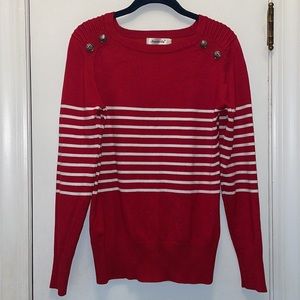 Nautical Red and White Striped lightweight Pullover Sweater EUC